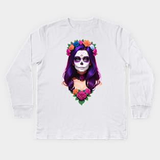 Floral Day of the Dead Girl Kids Long Sleeve T-Shirt